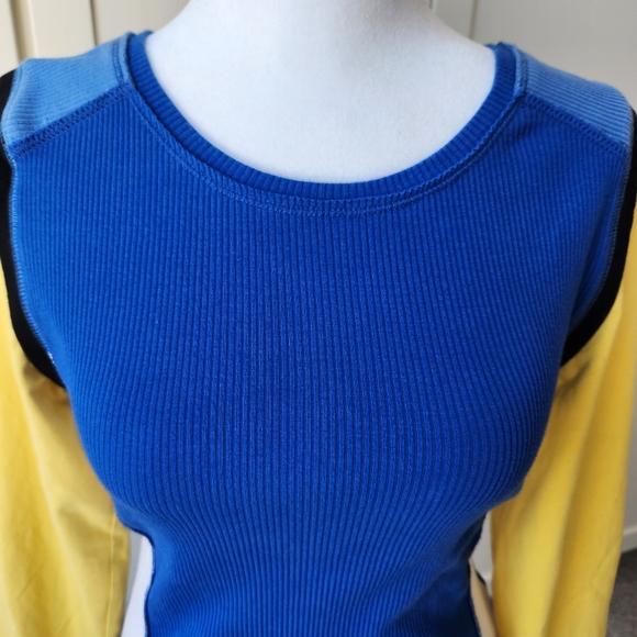 We The Free Fancy That Thermal Top Ribbed Blue Yellow Long Sleeves Medium - Picture 5 of 16